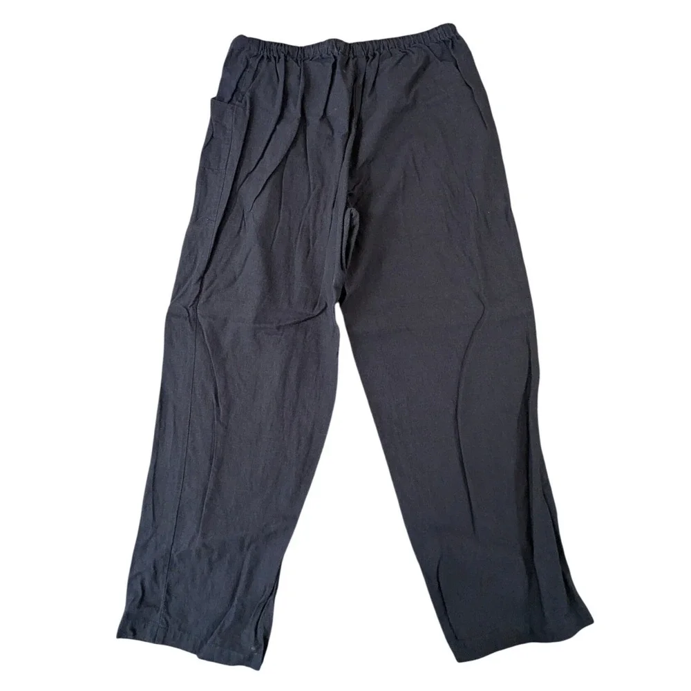 Women Black Linen Blend Wide Leg‎ Pants JCA London Size 18 Drawstring Casual